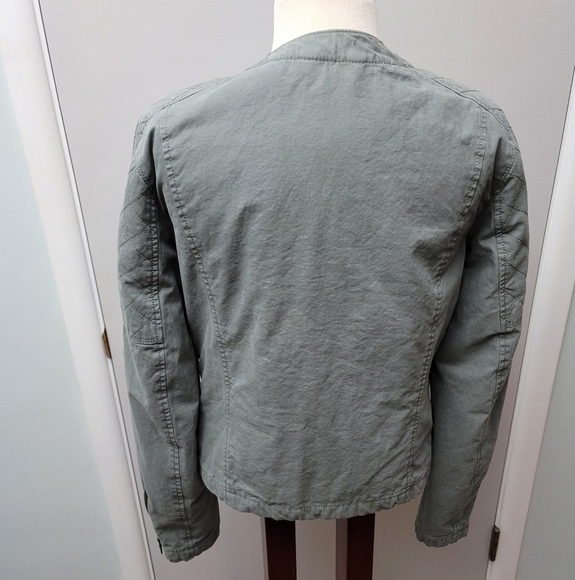Gap TALL light green gray cotton Moto jacket - Picture 4 of 12